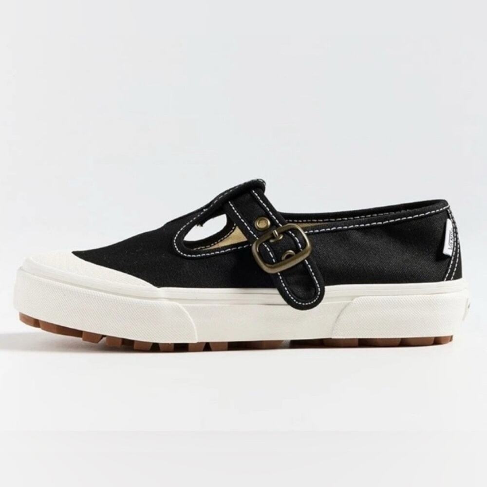 NEW VANS STYLE 93 BLACK CANVAS WHITE RUBBER MARY JANE SNEAKERS BUCKLE SZ 9.5 - Picture 4 of 13